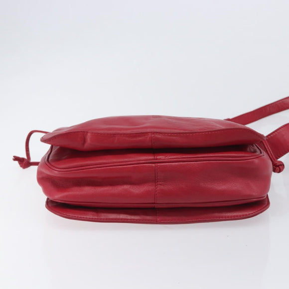 LOEWE Shoulder Bag Leather Red Gold Tone Auth bs38014