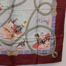 HERMES Carre90 Scarf Silk Bordeaux Light Blue ""CHARREADA"" Auth bs38024-10