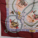 HERMES Carre90 Scarf Silk Bordeaux Light Blue ""CHARREADA"" Auth bs38024-8