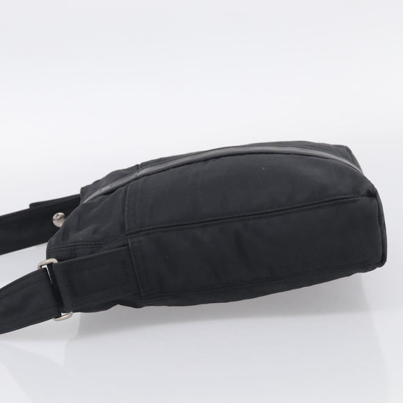 HERMES Akapu Luco Bandouliere MM Shoulder Bag Nylon Black Silver Auth bs38026