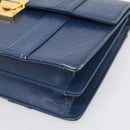 Gianni Versace Hand Bag Leather Blue Gold Auth bs38034-10