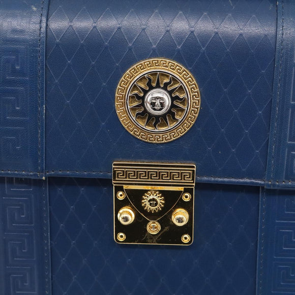 Gianni Versace Hand Bag Leather Blue Gold Auth bs38034