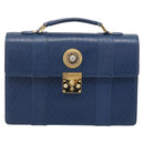 Gianni Versace Hand Bag Leather Blue Gold Auth bs38034-2