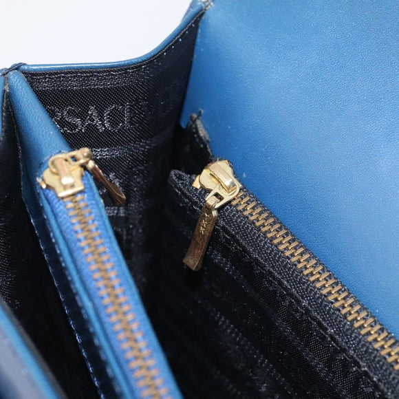 Gianni Versace Hand Bag Leather Blue Gold Auth bs38034