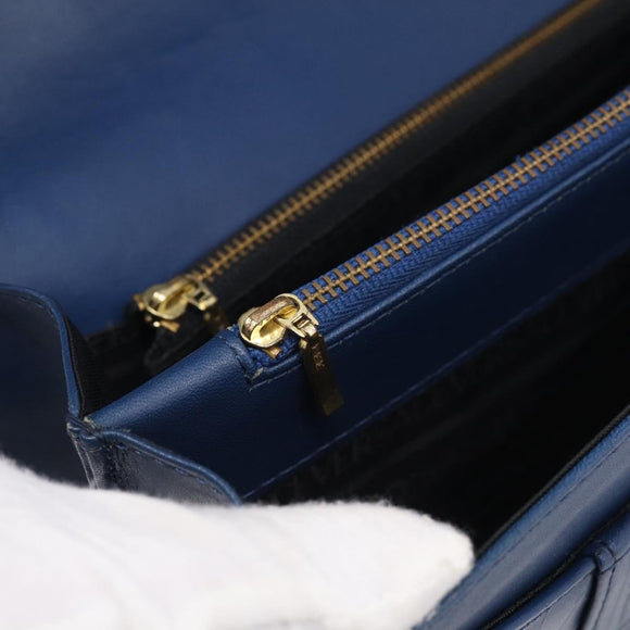 Gianni Versace Hand Bag Leather Blue Gold Auth bs38034