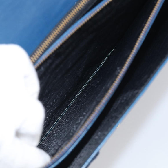 Gianni Versace Hand Bag Leather Blue Gold Auth bs38034