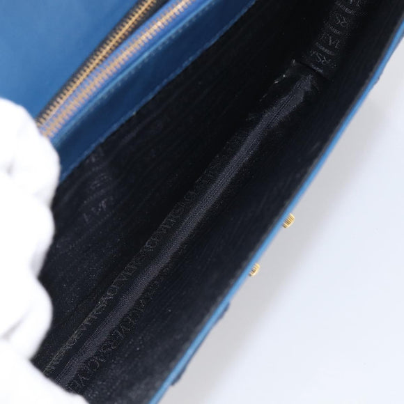 Gianni Versace Hand Bag Leather Blue Gold Auth bs38034