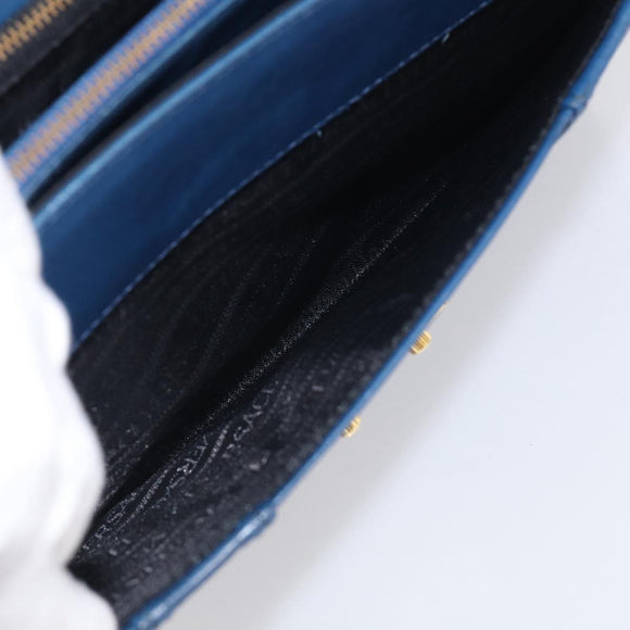 Gianni Versace Hand Bag Leather Blue Gold Auth bs38034