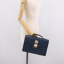 Gianni Versace Hand Bag Leather Blue Gold Auth bs38034-26