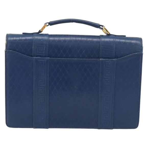 Gianni Versace Hand Bag Leather Blue Gold Auth bs38034