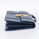 Gianni Versace Hand Bag Leather Blue Gold Auth bs38034-5