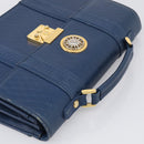Gianni Versace Hand Bag Leather Blue Gold Auth bs38034-6