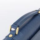 Gianni Versace Hand Bag Leather Blue Gold Auth bs38034-7