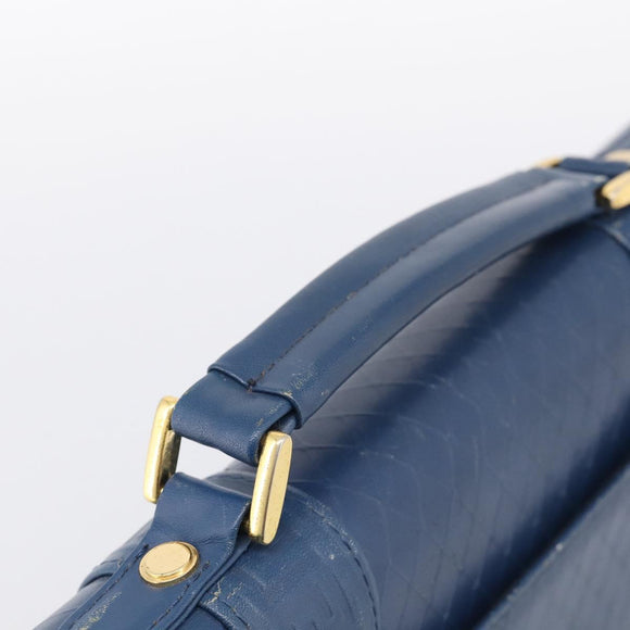 Gianni Versace Hand Bag Leather Blue Gold Auth bs38034