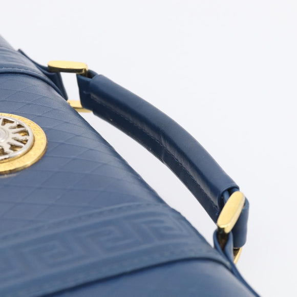 Gianni Versace Hand Bag Leather Blue Gold Auth bs38034