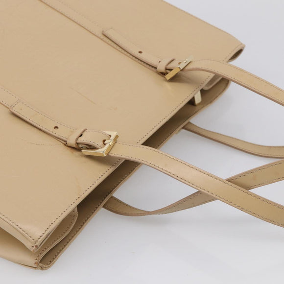 CELINE Tote Bag Leather Beige Gold Auth bs38036
