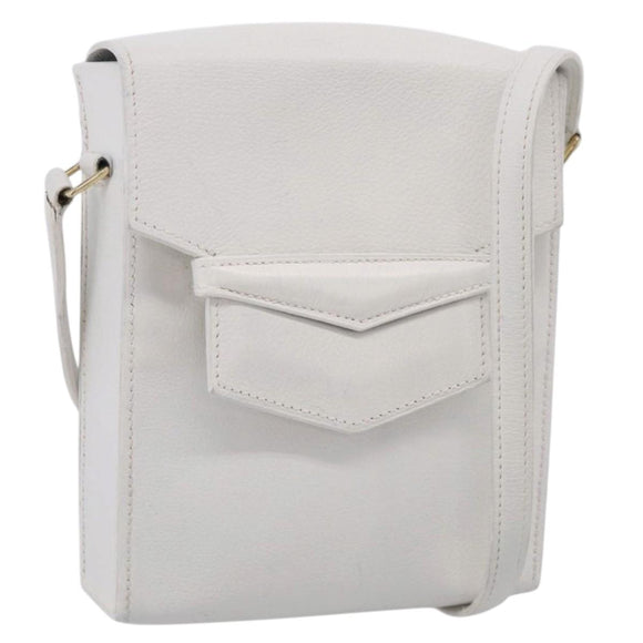 HERMES Shoulder Bag Leather White Gold Auth bs38040