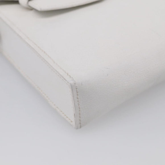 HERMES Shoulder Bag Leather White Gold Auth bs38040