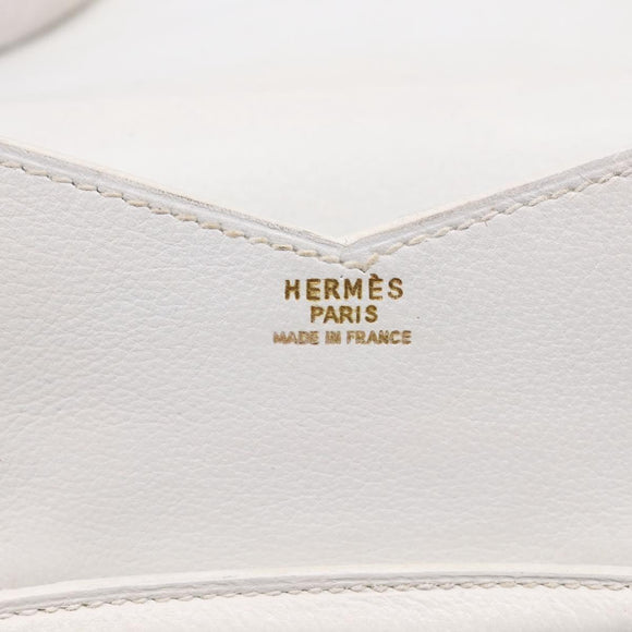 HERMES Shoulder Bag Leather White Gold Auth bs38040
