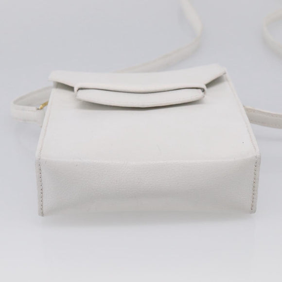 HERMES Shoulder Bag Leather White Gold Auth bs38040