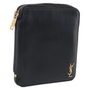 Saint Laurent Compact Full Zip Wallet Leather Black Gold Auth bs38045-1