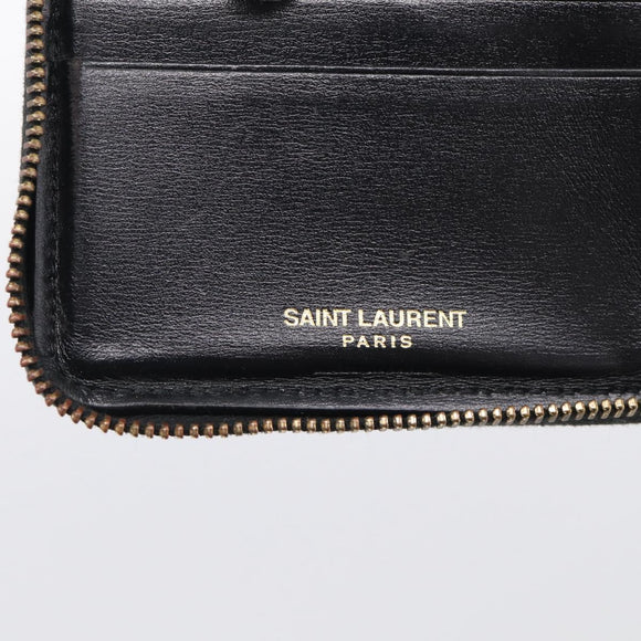 Saint Laurent Compact Full Zip Wallet Leather Black Gold Auth bs38045