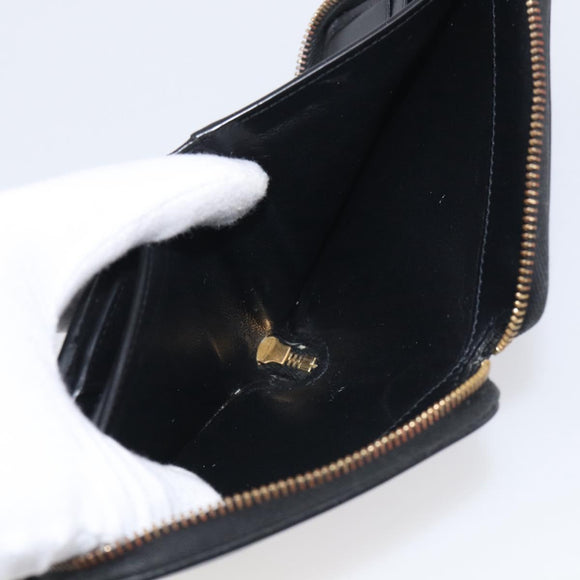 Saint Laurent Compact Full Zip Wallet Leather Black Gold Auth bs38045