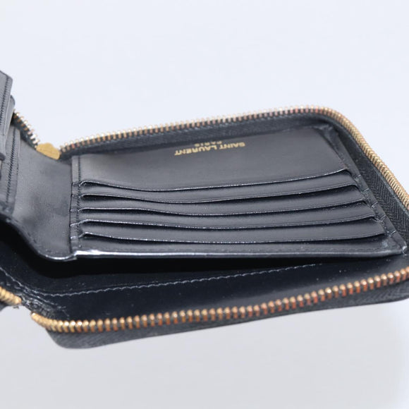 Saint Laurent Compact Full Zip Wallet Leather Black Gold Auth bs38045