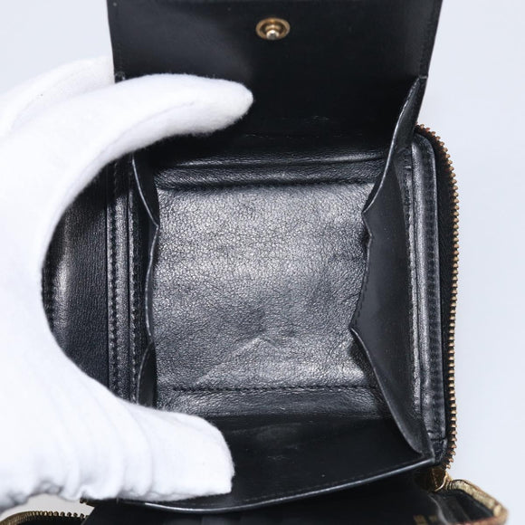 Saint Laurent Compact Full Zip Wallet Leather Black Gold Auth bs38045