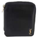 Saint Laurent Compact Full Zip Wallet Leather Black Gold Auth bs38045-2