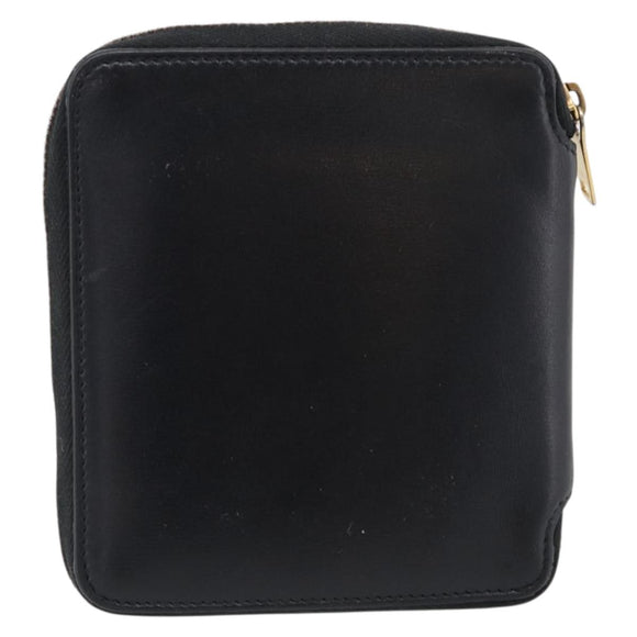 Saint Laurent Compact Full Zip Wallet Leather Black Gold Auth bs38045