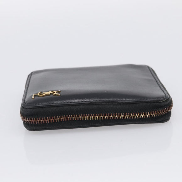 Saint Laurent Compact Full Zip Wallet Leather Black Gold Auth bs38045