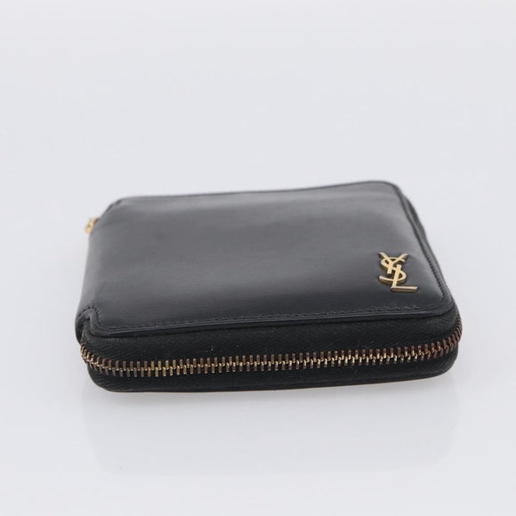 Saint Laurent Compact Full Zip Wallet Leather Black Gold Auth bs38045