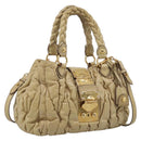 Miu Miu Matelasse Hand Bag Leather 2way Beige Gold Auth bs38051-1