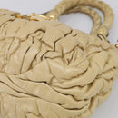 Miu Miu Matelasse Hand Bag Leather 2way Beige Gold Auth bs38051-13
