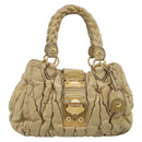 Miu Miu Matelasse Hand Bag Leather 2way Beige Gold Auth bs38051-2