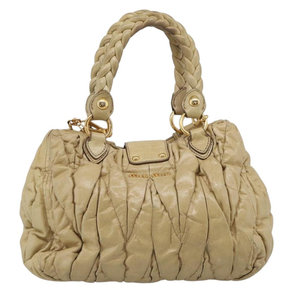 Miu Miu Matelasse Hand Bag Leather 2way Beige Gold Auth bs38051