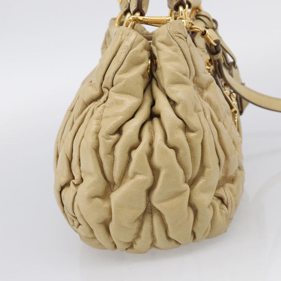 Miu Miu Matelasse Hand Bag Leather 2way Beige Gold Auth bs38051