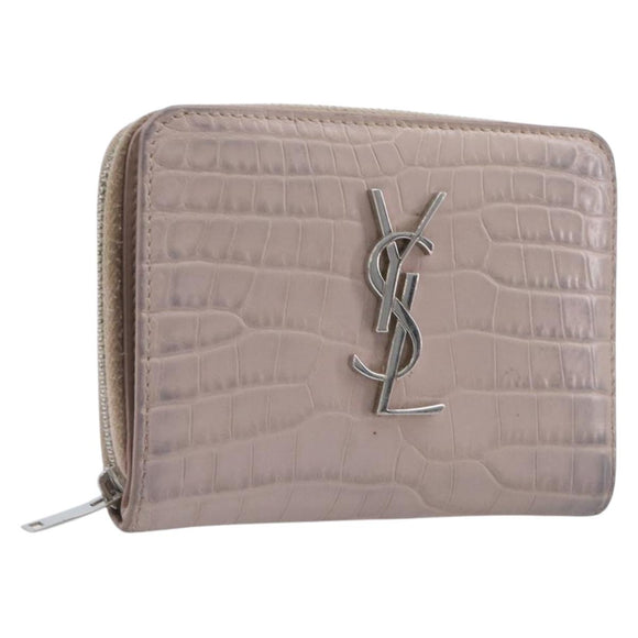 Saint Laurent Bifold Wallet Leather Pink Silver Auth bs38052