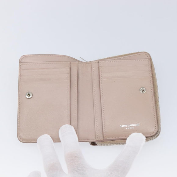 Saint Laurent Bifold Wallet Leather Pink Silver Auth bs38052
