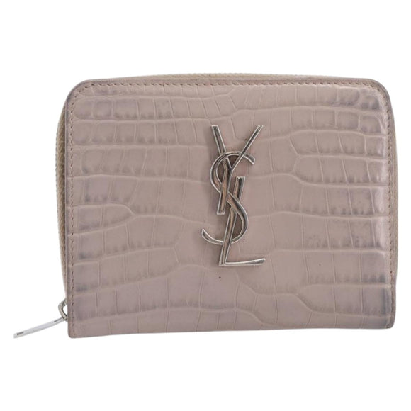 Saint Laurent Bifold Wallet Leather Pink Silver Auth bs38052