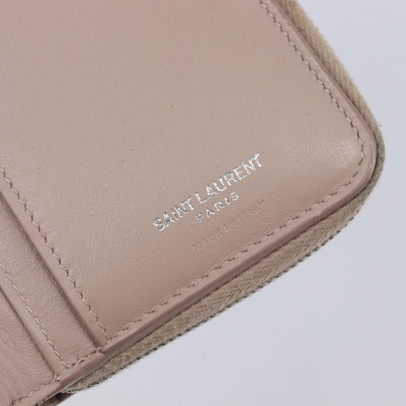 Saint Laurent Bifold Wallet Leather Pink Silver Auth bs38052