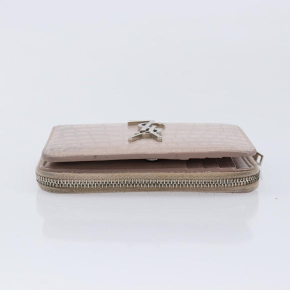 Saint Laurent Bifold Wallet Leather Pink Silver Auth bs38052
