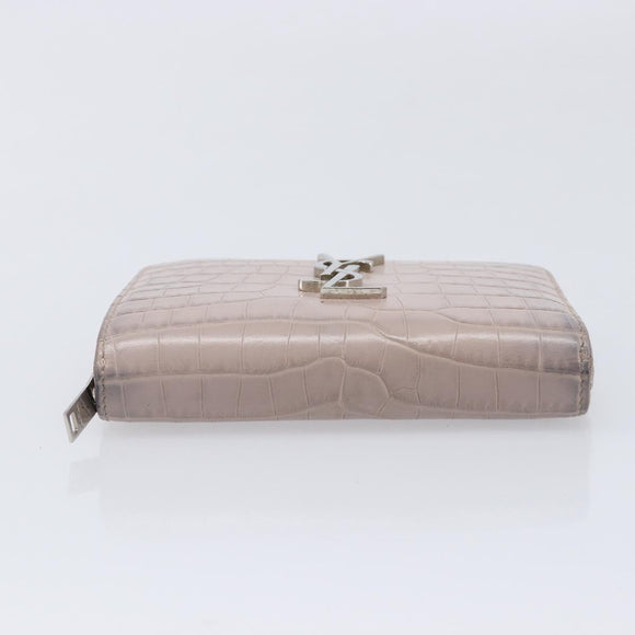 Saint Laurent Bifold Wallet Leather Pink Silver Auth bs38052