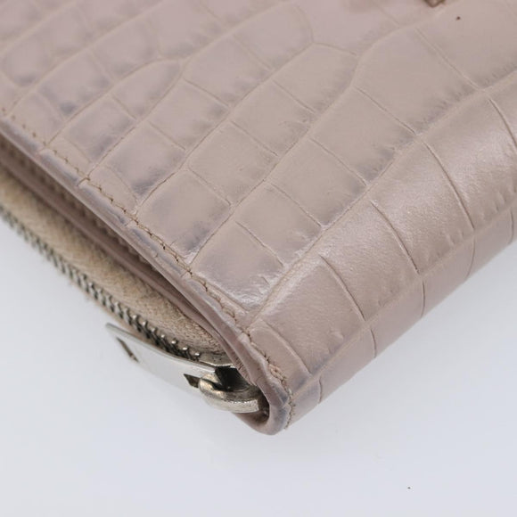 Saint Laurent Bifold Wallet Leather Pink Silver Auth bs38052