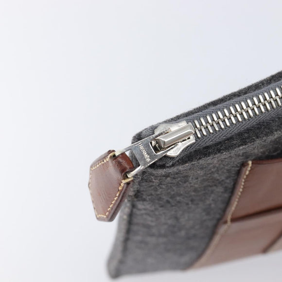 HERMES Toudou Clutch Bag Felt Gray Silver Auth bs38053