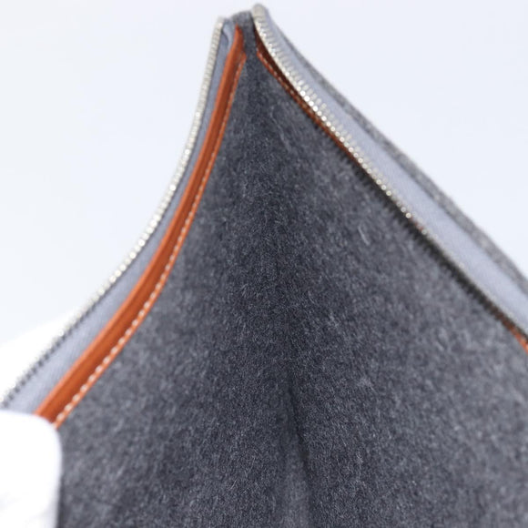 HERMES Toudou Clutch Bag Felt Gray Silver Auth bs38053