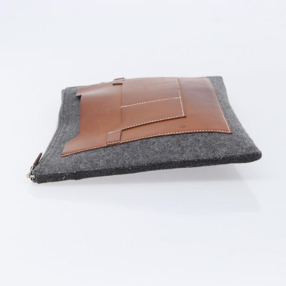 HERMES Toudou Clutch Bag Felt Gray Silver Auth bs38053