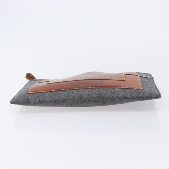 HERMES Toudou Clutch Bag Felt Gray Silver Auth bs38053