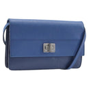 PRADA Shoulder Wallet Safiano Leather Blue Silver Auth bs38058-1